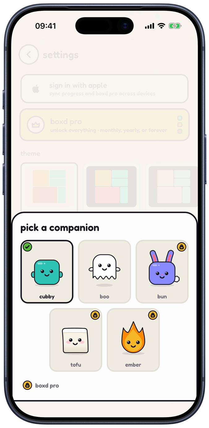 the companion picker: cubby, boo, bun, tofu and ember